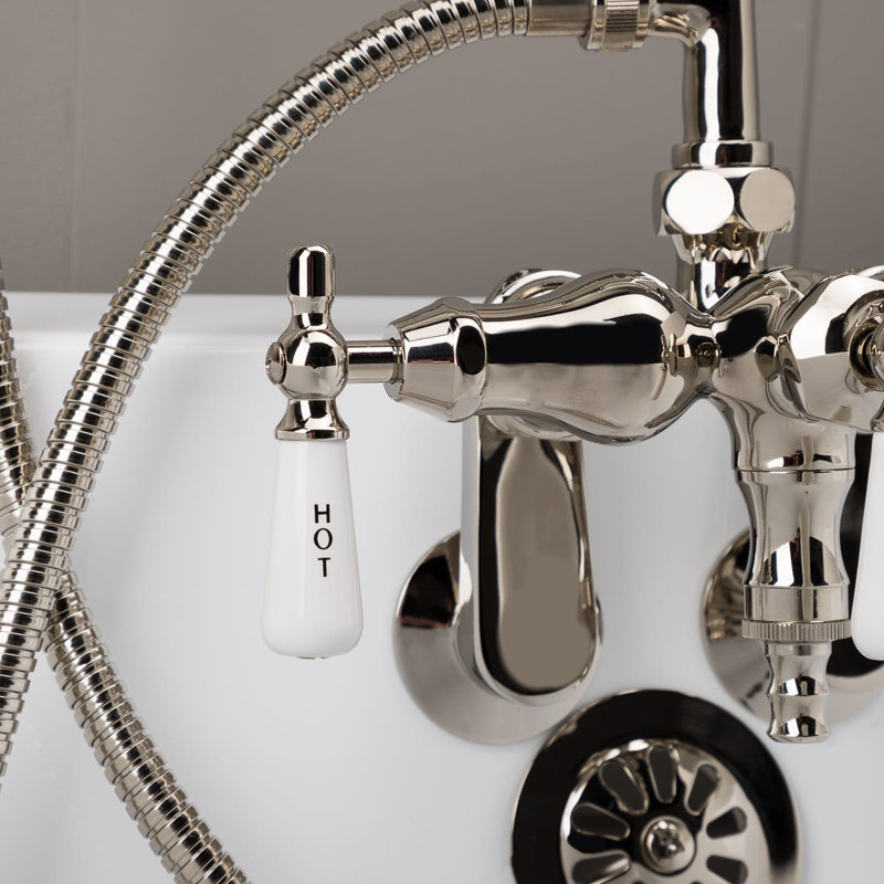 Robinet de baignoire sur pattes à 3 poignées, Nickel poli