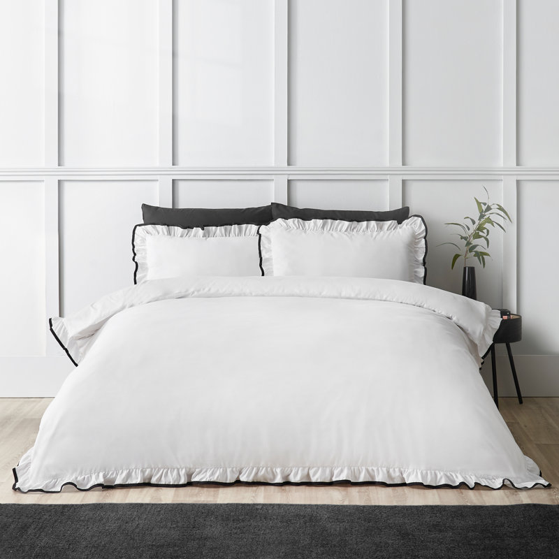 So Soft Mono Frill Duvet Cover Set, Double, White / Black
