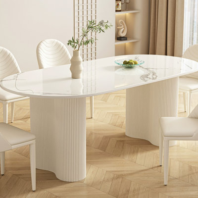 70.8'' Modern Rectangular White Dining table, Glossy Sintered Stone Top, Kitchen Table for 6