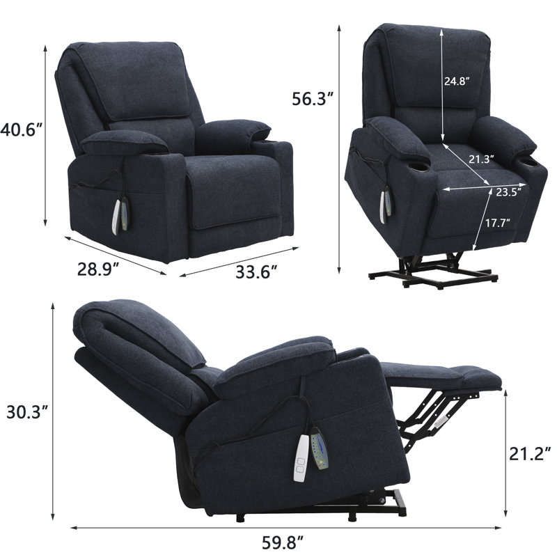 Fauteuil de massage inclinable électrique chauffant, Toile bleu marine