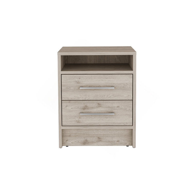 Eter Nightstand , End Table, Side Table Superior Top, Two Drawers -Light Gray, Gray