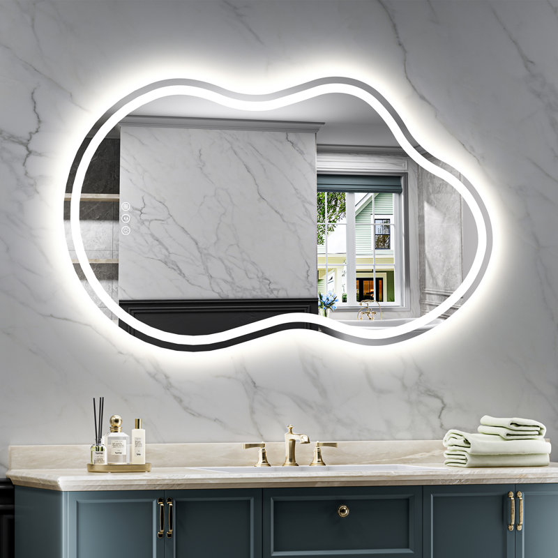 Miroir de salle de bain en forme de nuage à DEL avec rétro-éclairage, miroir de salle de bain anti-buée avec gradation continue, homologué ETL, étanche IP54, CRI90 +, verre trempé HD