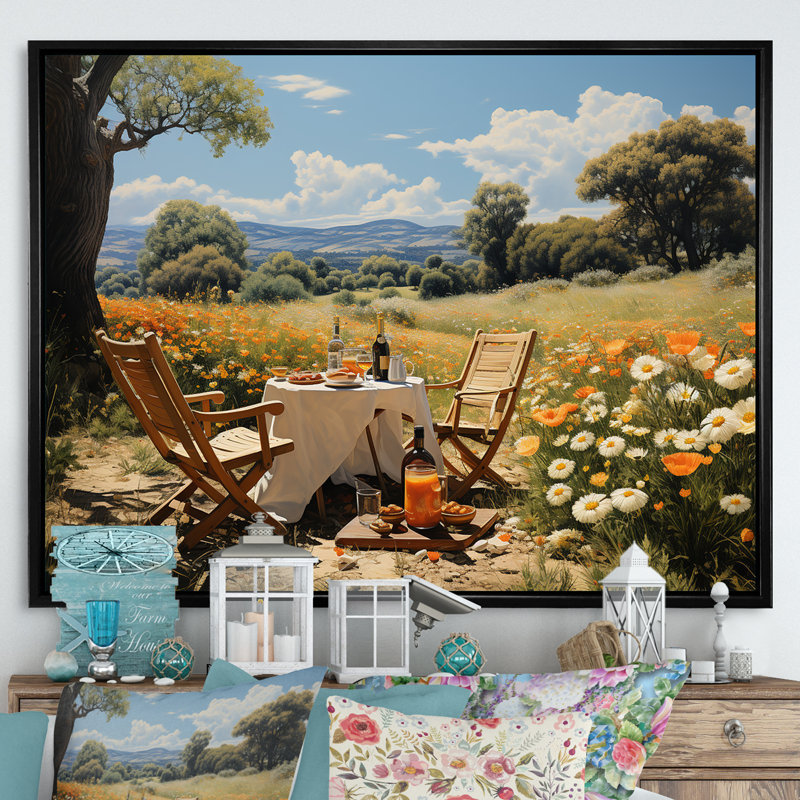 Joyeux rassemblement de pique-niques pour deux - pique-nique, art mural, impressions sur toile, H 34 po x l 44 po x P 1,5 po