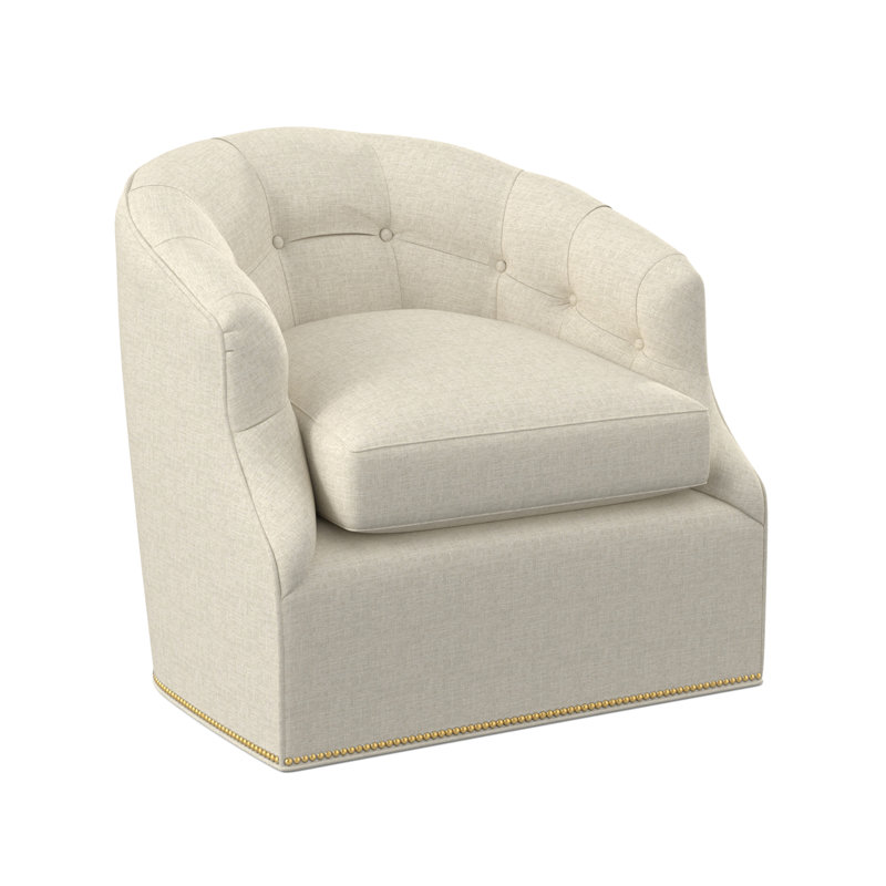 Calvert Swivel Barrel Chair, Polished Brass Small, Venice Ivory 100% Polyester
