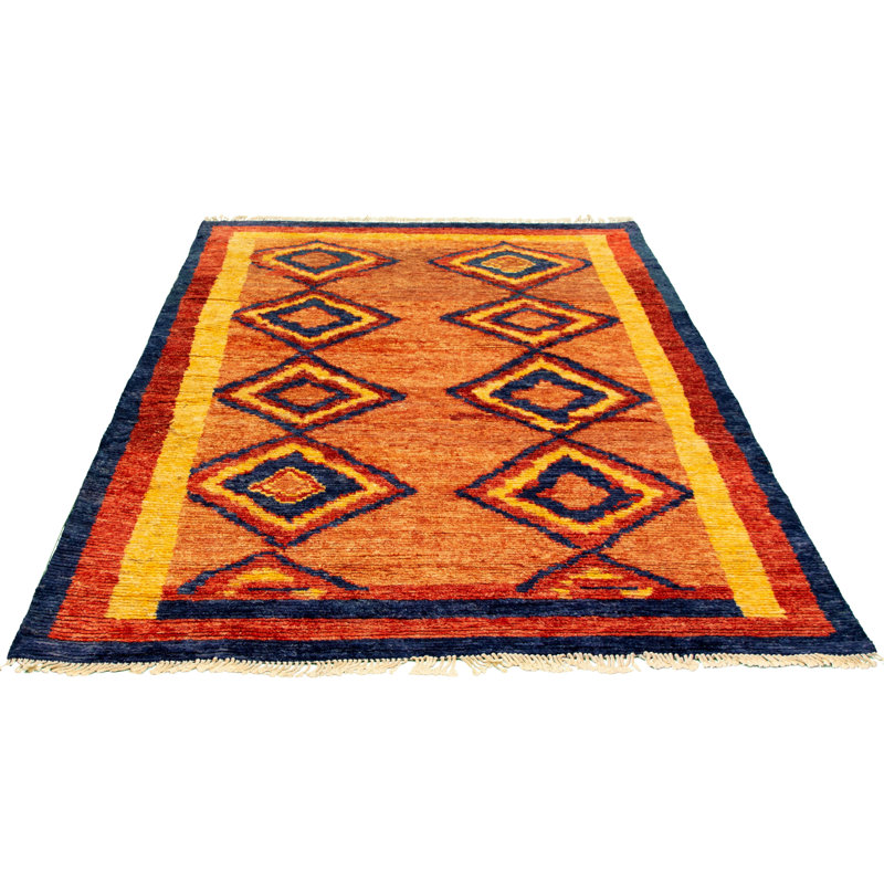 Tapis décoratif en laine de couleur orange brûlé marocain de conception unique 7 pi 1 po x 8 pi 9 po Marrakech noué à la main New Age