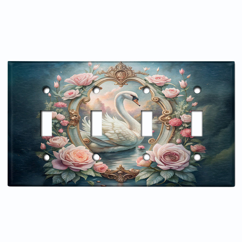 Couvercle de plaque d'interrupteur en métal; Bascule à 4 bandes US Standard - cygne majestueux, # 4 Quad bascule