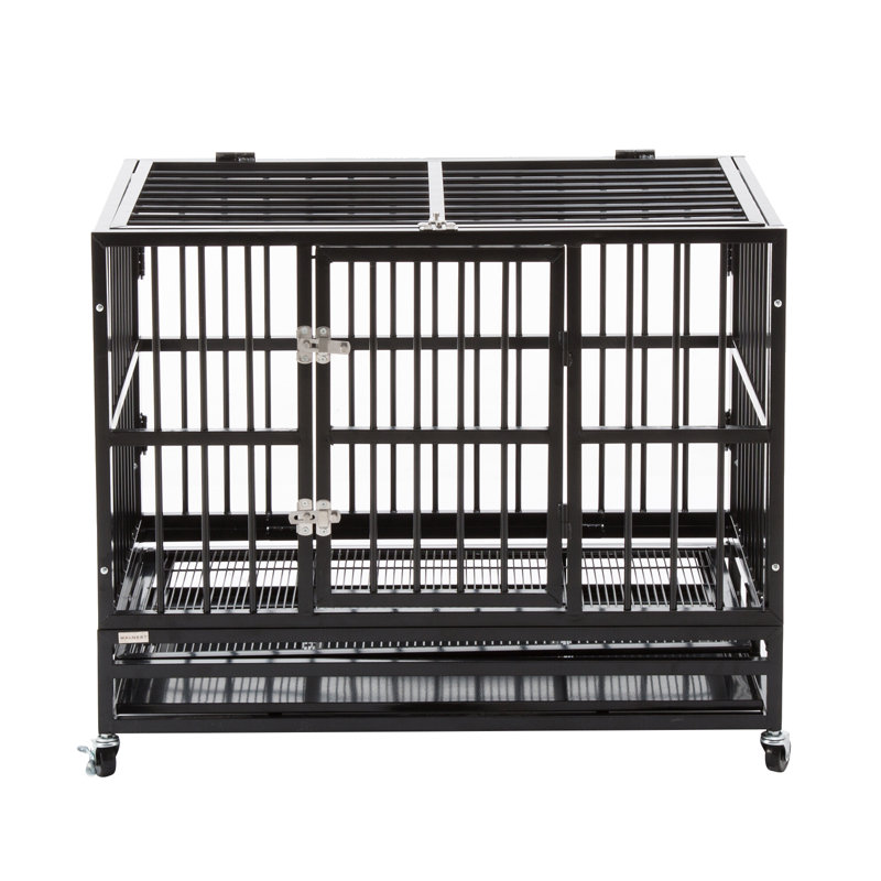 Drip Metal Collapsible Pet Crate with 2 Doors, Black, 28.74" H x 36.61" W x 24.41" D