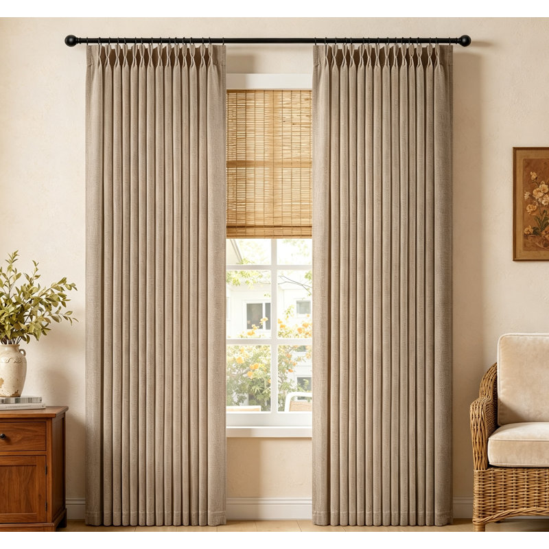 Rideaux en lin épais gris plissés gris et beige 52 x 90 po 2 panneaux