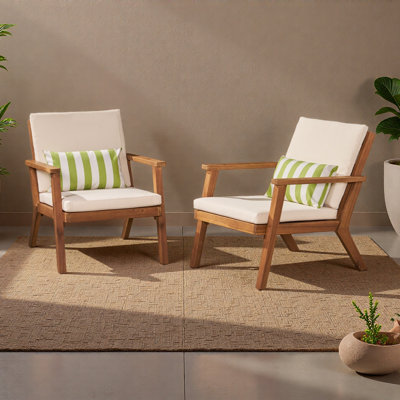 Outdoor Acacia Wood Club Chairs With Cushions (Set Of 2)