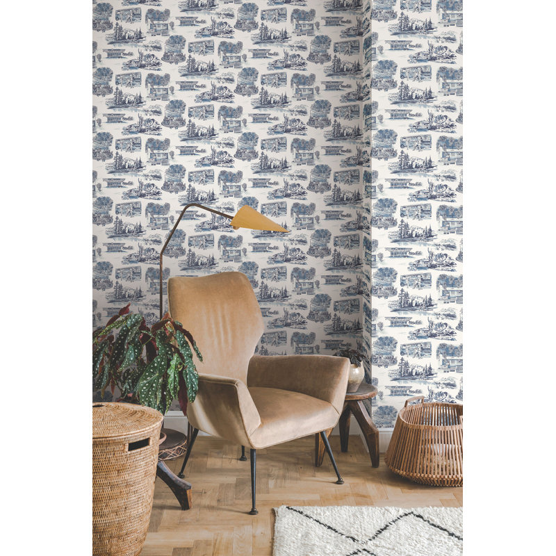 Modern Vista Toile Wallpaper Roll, Navy