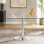 Table de salle à manger 38,5 pouces moderne minimaliste carrée en verre avec base en métal à colonne unique. Disponible en noir, or ou argent. Table de salle à manger à domicile. Convient pour 2 à 4 personnes.-66958980
