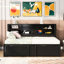 Lit de jour simple en métal noir avec lit gigogne, espace de rangement, hublots, rangement énergique, cadre de lit vif