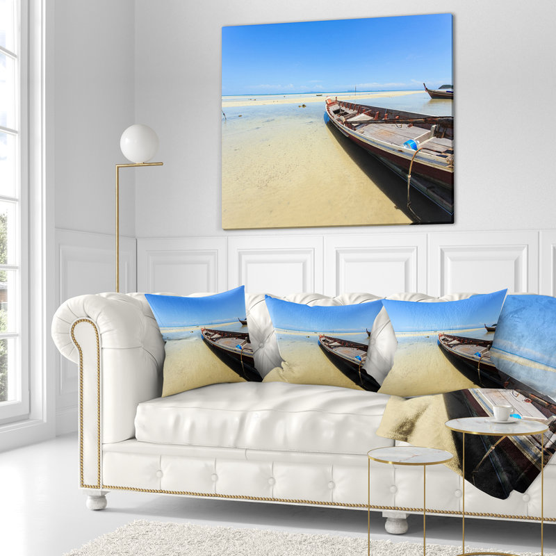 Coussin traditionnel sur la plage, bateau traditionnel thaïlandais, 18 po x 18 po, Coussin décoratif
