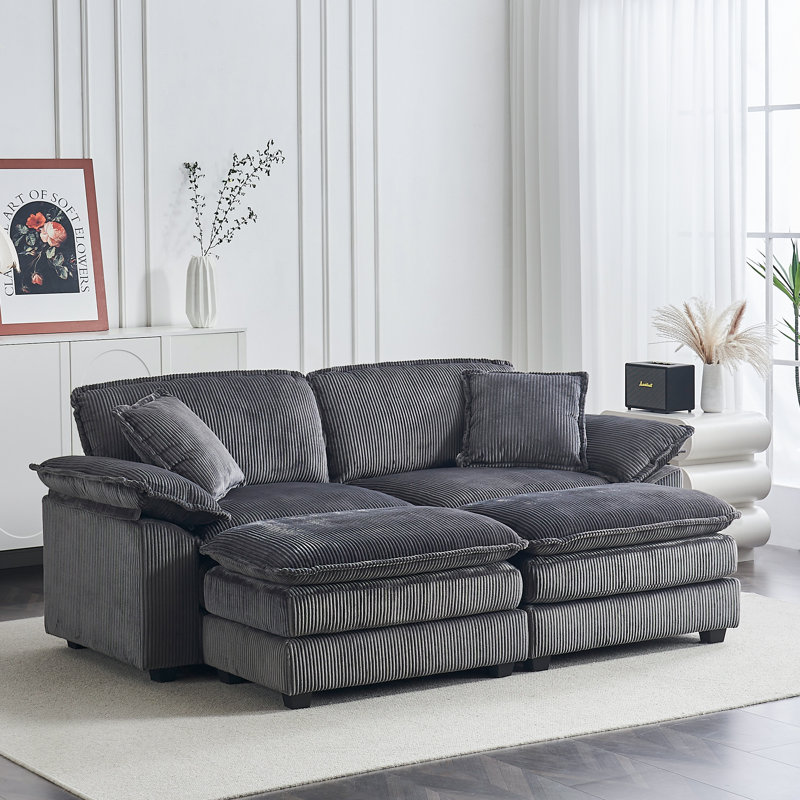 Grand canapé modulaire en velours côtelé Lunara, Gris