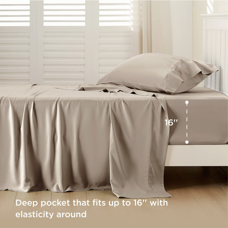 Essential Collection Cooling Rayon Derived from Bamboo Sheet Set, Simply Taupe, Twin XL Sheet Set with 1 Pillowcase
