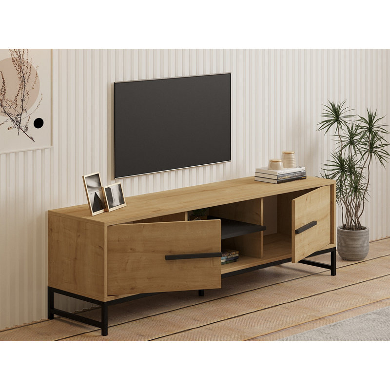 Meuble télé élégant et moderne, chêne saphir, 63,0 po x 19,7 po x 15,7 po | 100% panneau de particules enduit de mélamine, épaisseur: 0,7 pouce | Conception murale, plusieurs tablettes, idéale pour le salon et les espaces de divertissement