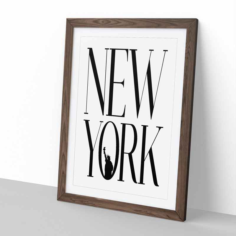 New York - Picture Frame Typography, 36cm H x 27cm W x 2cm D, Walnut Framed