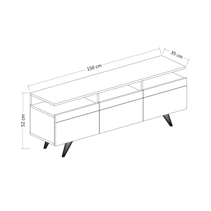 Modern TV Stand with Multiple Shelves, 59.1 x 20.5 x 13.8 inches | 100% Melamine Coated Particle Board, Thickness: 0.7 inches | Wall-Mountable Design, Scandinavian Style for Contemporary Living Rooms