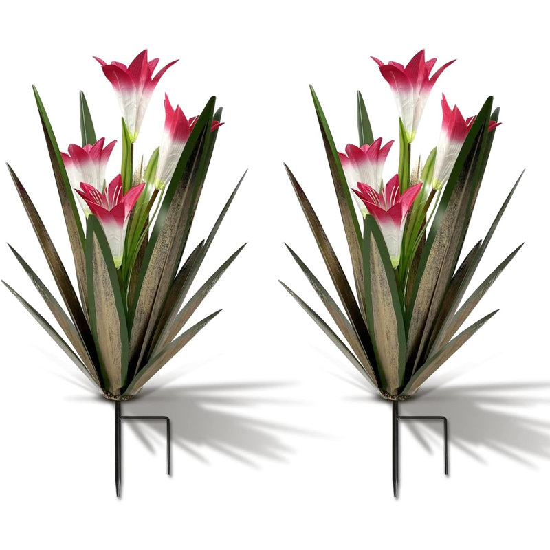 Red Metal Agave Plant with Large Lily Flowers