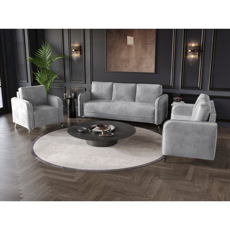 Ensemble de salon moderne 3 pièces, Gris argenté