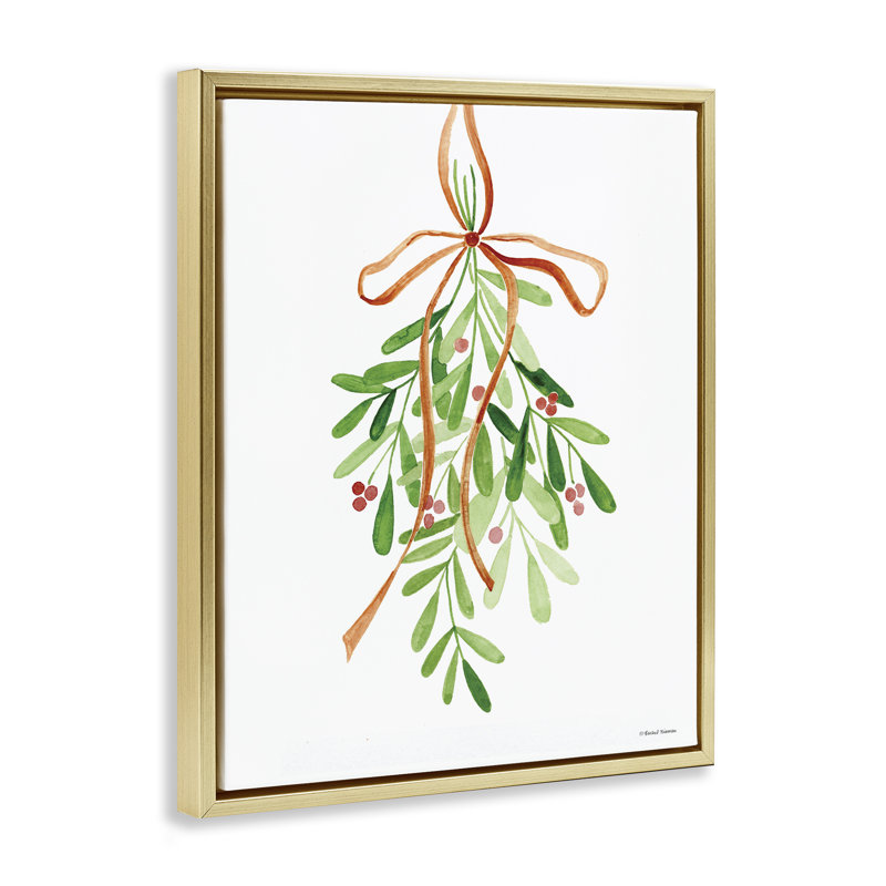 «Hanging Holly Botanicals», art mural sur toile par Rachel Nieman, Cadre flottant métallique doré, H 21 po x l 17 po