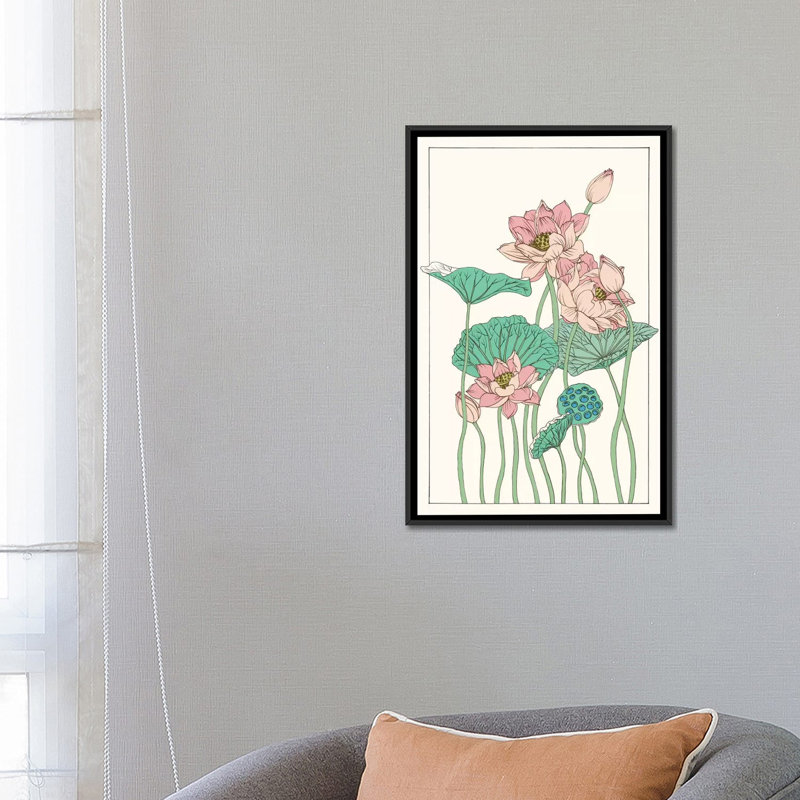« botanique gloriosa lotus i », impression sur toile, H 26 po x l 18 po x P 1,5 po, Toile avec cadre noir, Pas de tapis