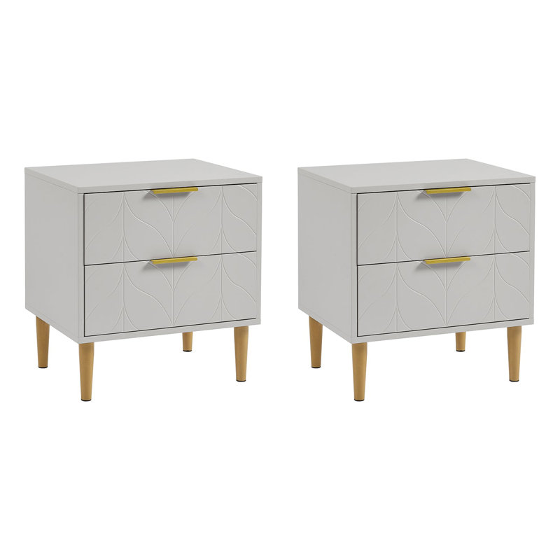 Adams 50cm W Manufactured Wood Bedside Table, Grey, Set of 2