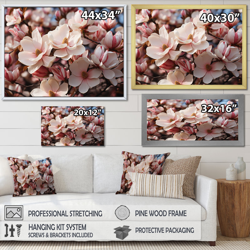 «White Pink Magnolias Field Vibrant I», reproduction d'art sur toile, H 34 po x l 44 po, Toile tendue