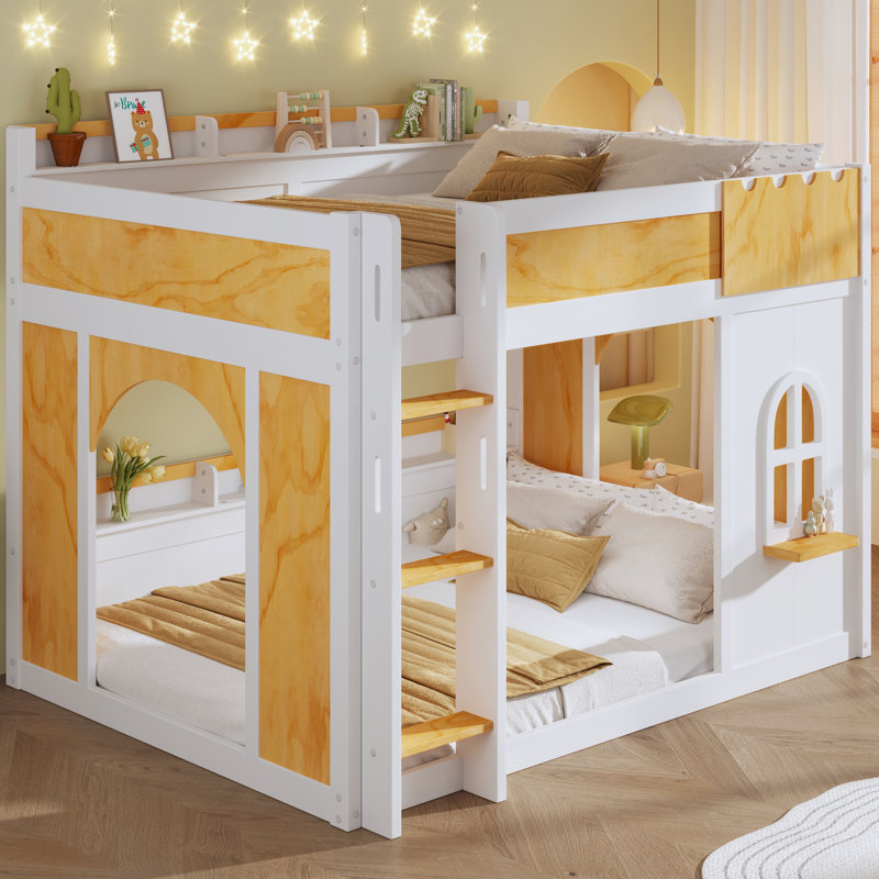 Jonathan Wooden Bunk Bed with Storage Shelves, Window & 2 Doors, Full Over Full