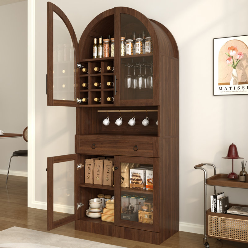 Bar Mid-Century avec tablette réglable Kate, Walnut