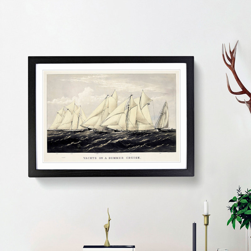 Yachts on a Summer Cruise - Picture Frame Painting Print, 48cm H x 65cm W x 2cm D, Black Framed