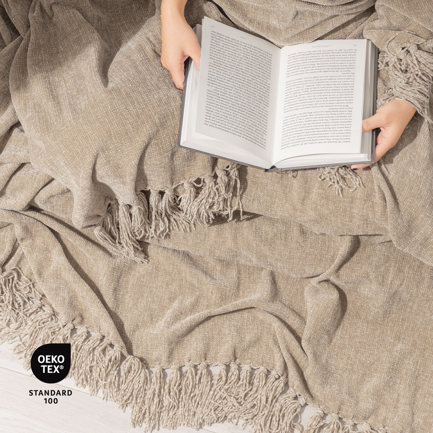Chenille Throw Blanket, 80" L x 60" W, Beige