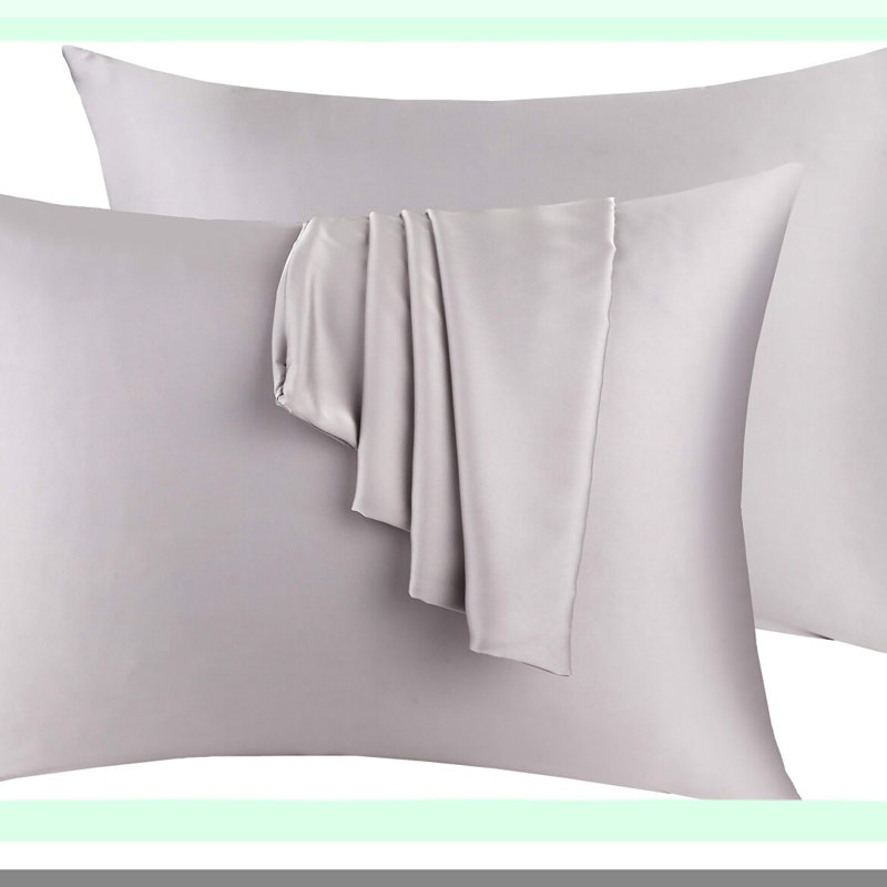 Silk Haircare Pillowcase Duo - 19 Momme 600 Thread Count Grey Set of 2, Hidden Zipper, Queen Size - Natural Silk Pillow Cover for Hair Care