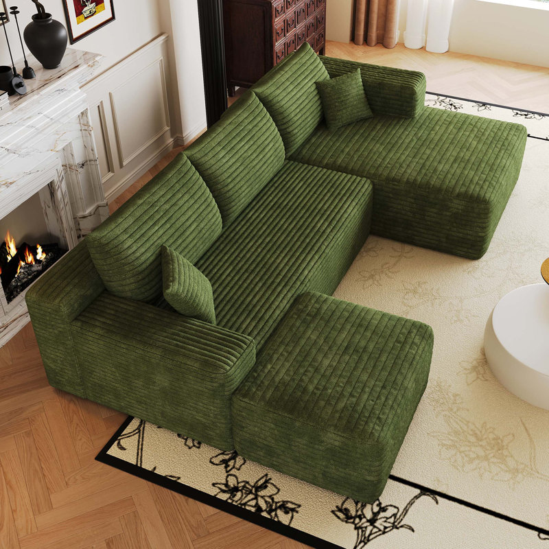 Canapé d'angle infonuagique, canapé modulaire sans assemblage, Green Corduroy