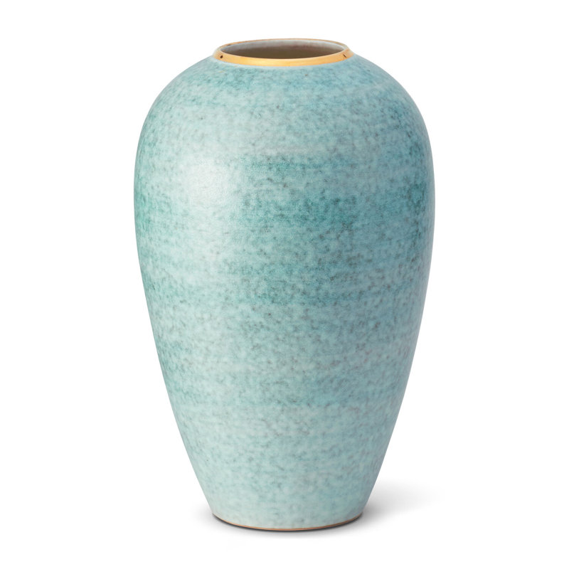 Aqua Blue Handcrafted Ceramic Table Vase with Gold Rim