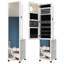 8 LEDs Mirror Jewelry Armoire, Jewelry Organizer with Garment Rack, Lockable Full-length Mirror with 4 Wheels, Storage Shelves with Hooks, 5-in-1, White and Black