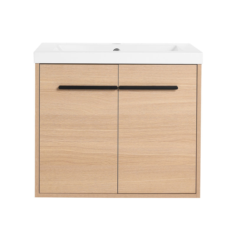 Oak 24 Inch Bathroom Vanity with resin Countertop Sink, 2 Doors Bathroom Cabinet Set