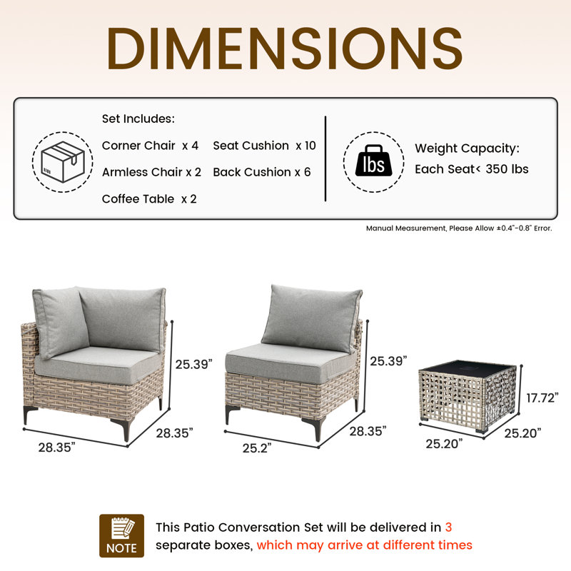 6 - Person Outdoor Seating Group With Cushions, Dark Gray