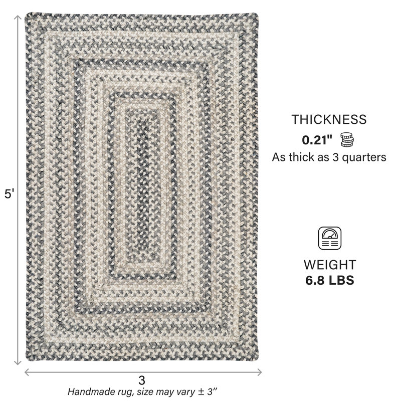 Tapis réversible haut de gamme en jute tressé Birch, couleur ivoire/gris, 27 po x 45 po ovale