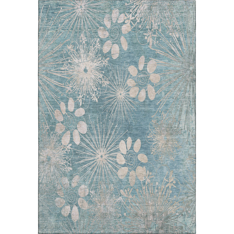 Premium Machine Washable Mayfield AMF2225 Floral Rug, Blue, 3' x 5'