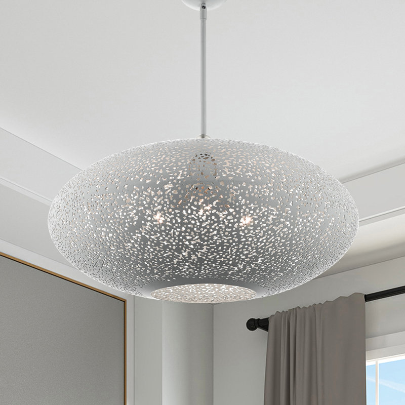 Luminaire suspendu géométrique unique à 3 lumières Bion, H 52,5 po x l 24 po x P 24 po, Gris nordique