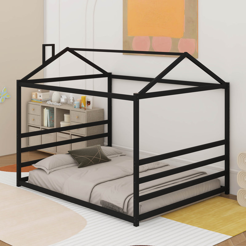 Grand lit plateforme en métal, Noir