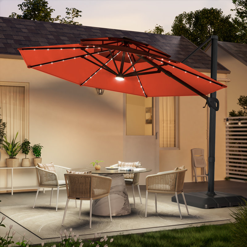 Parasol de patio en porte-à-faux à DEL 11 pi - élégant et durable, Rouge