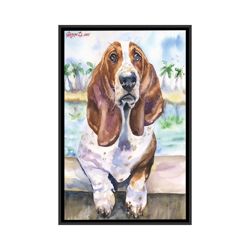 « basset iv », impression sur toile, H 26 po x l 18 po x P 1,5 po, Toile avec cadre noir, Pas de tapis
