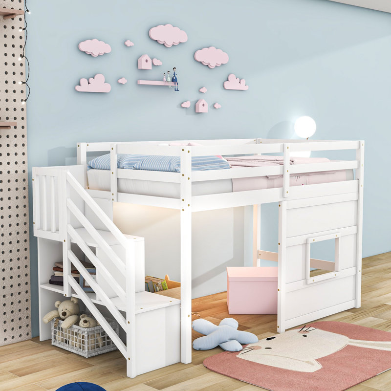 Lit mezzanine simple avec tablettes Jamarrian par Harriet Bee, Blanc