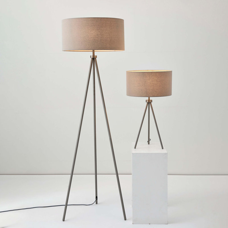 Madeline Metal Tripod Lamp, Matt Nickel/Grey