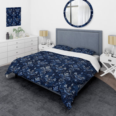 Blue Navy Glamour Damask I - Glam Duvet Cover Set