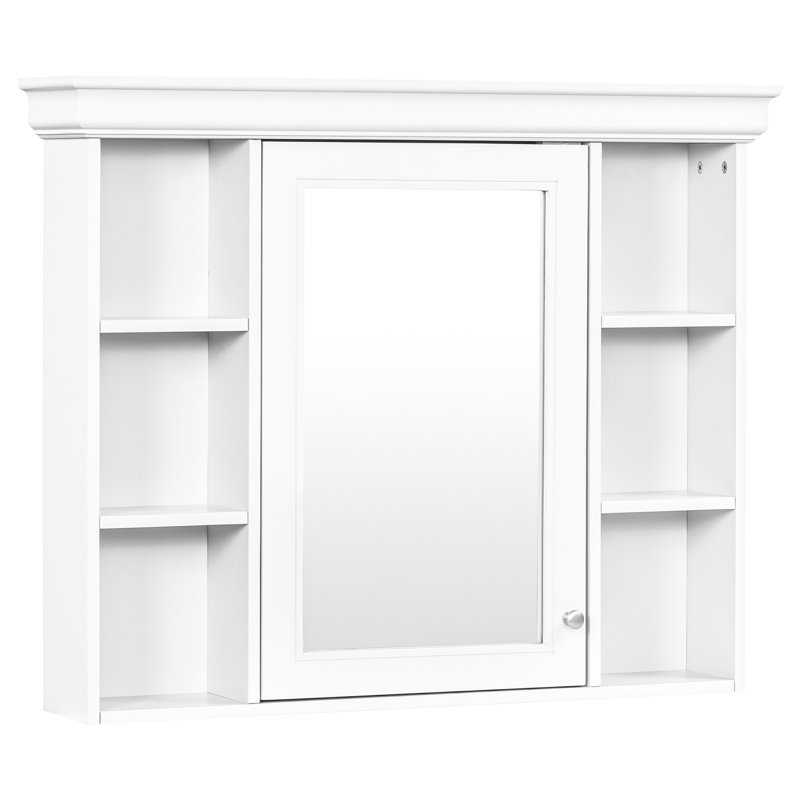 Rangement mural de luxe pour salle de bain 35,51 po x 6,96 po 28,4 po blanc, polyvalente de haute qualité, tablettes réglables, charnières à fermeture douce, tablette à hauteur, poignée en métal argenté, armoire à miroir moderne,