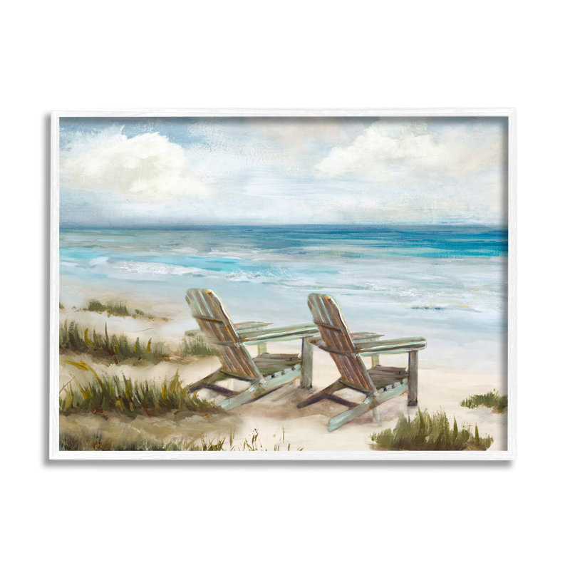 Vue pour deux chaises de plage, estampe numérique encadrée par Carson Lyons, Estampe numérique encadrée blanc bord de mer