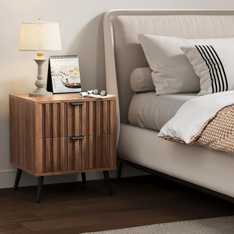 Walnut Groove Bedside Table